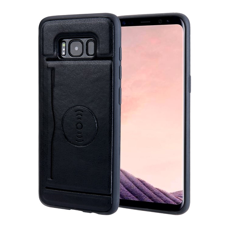 Leather Coated TPU Case with Kickstand Built-in Magnetic Sheet for Samsung Galaxy S8 G950 - Black-1