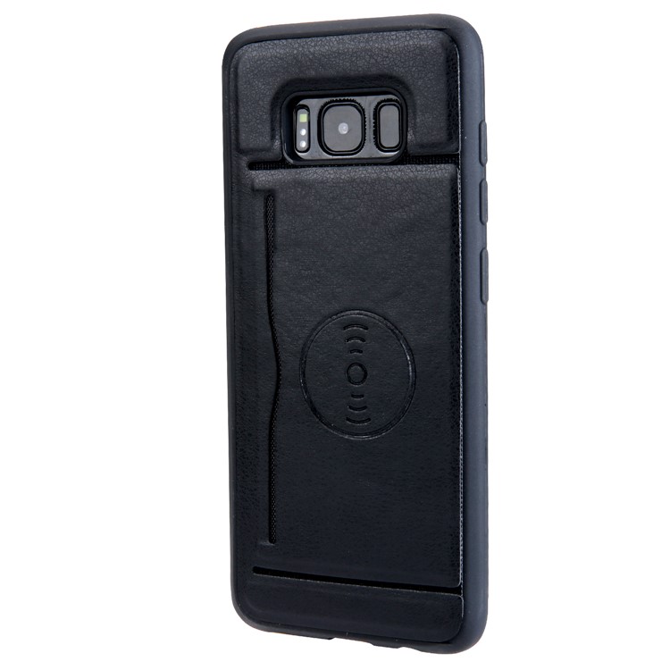 Leather Coated TPU Case with Kickstand Built-in Magnetic Sheet for Samsung Galaxy S8 G950 - Black-2