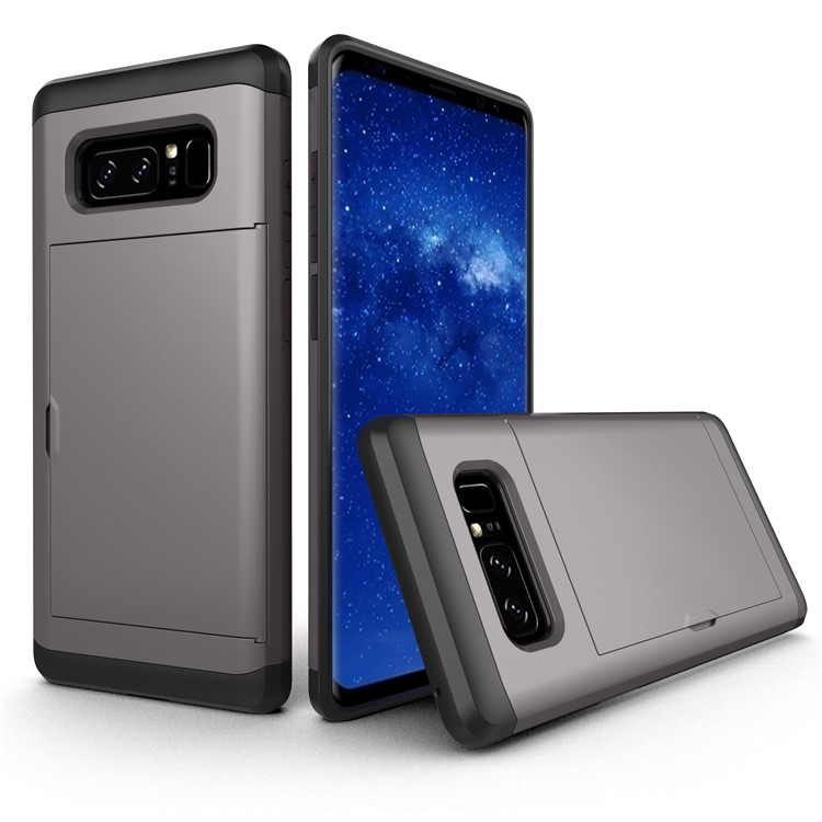 

Hybrid PC + TPU Phone Case with Hidden Card Slot for Samsung Galaxy Note 8 N950 - Grey