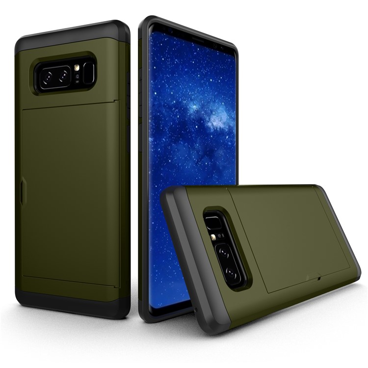 

Hidden Card Holder PC + TPU Hybrid Case Protector for Samsung Galaxy Note 8 N950 - Army Green