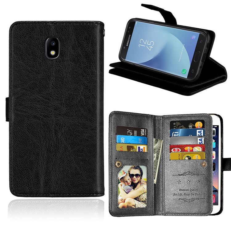 Crazy Horse PU Leather Wallet Phone Case with Stand for Samsung Galaxy J5 (2017) EU Version/J5 Pro (2017) - Black-1