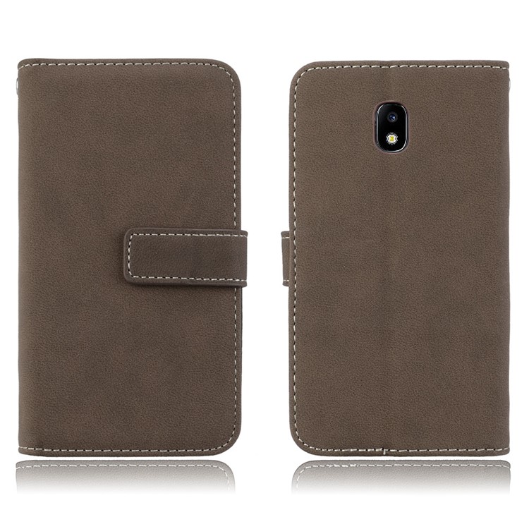 For Samsung Galaxy J3 (2017) EU Version / J3 Pro (2017) Matte Wallet Stand Leather Cellphone Shell with 9 Card Slots - Brown-1