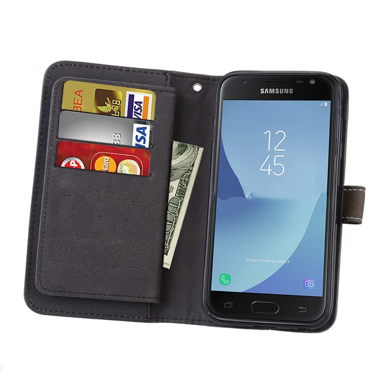 For Samsung Galaxy J3 (2017) EU Version / J3 Pro (2017) Matte Wallet Stand Leather Cellphone Shell with 9 Card Slots - Brown-8
