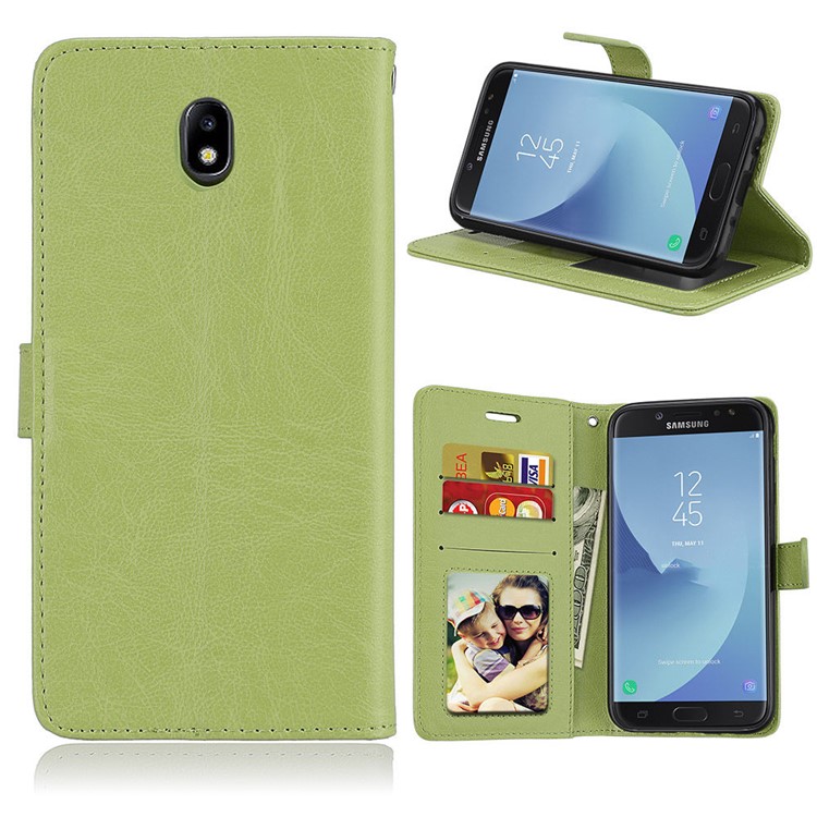 

Crazy Horse Wallet Leather Cell Phone Case for Samsung Galaxy J7 Pro (2017) / J7 (2017) EU Version - Green