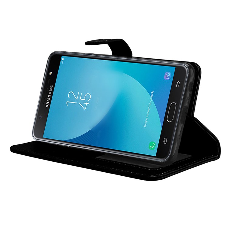 Pure Color Crazy Horse Wallet Stand Protective Leather Case for Samsung Galaxy J7 Max - Black-13