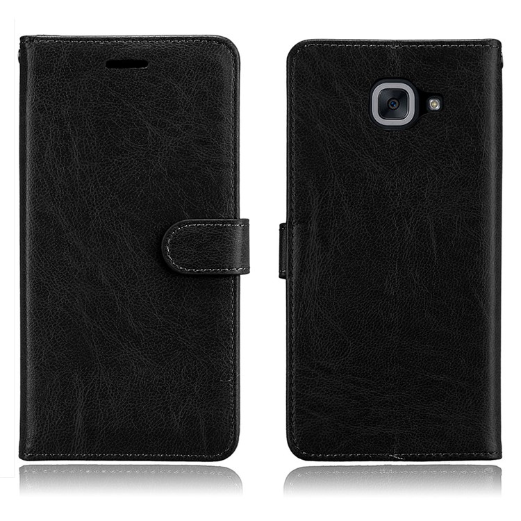 Pure Color Crazy Horse Wallet Stand Protective Leather Case for Samsung Galaxy J7 Max - Black-2