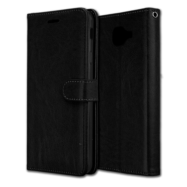 Pure Color Crazy Horse Wallet Stand Protective Leather Case for Samsung Galaxy J7 Max - Black-3