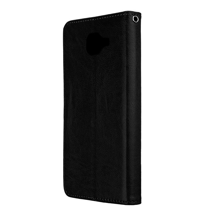 Pure Color Crazy Horse Wallet Stand Protective Leather Case for Samsung Galaxy J7 Max - Black-8