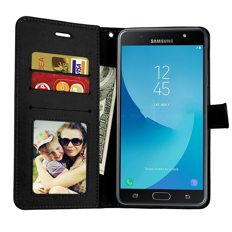 Pure Color Crazy Horse Wallet Stand Protective Leather Case for Samsung Galaxy J7 Max - Black-9