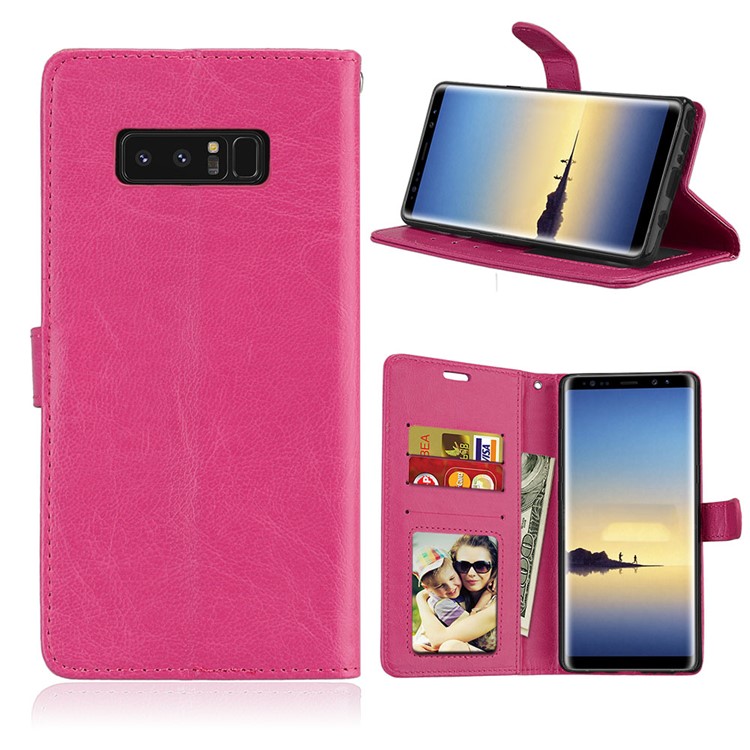 

Crazy Horse Wallet Leather Cell Phone Case for Samsung Galaxy Note 8 SM-N950 - Rose
