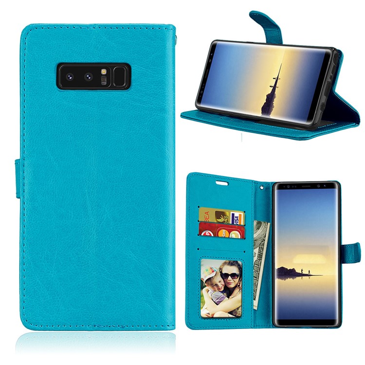 

Crazy Horse Wallet Leather Cover Shell for Samsung Galaxy Note 8 SM-N950 - Blue