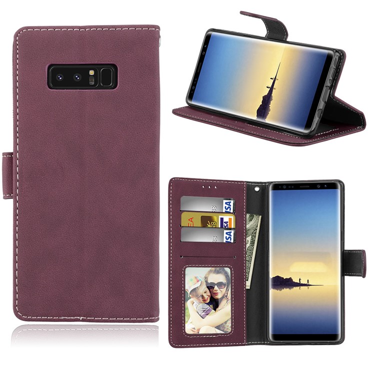 

Matte Surface Wallet Leather Magnetic Case for Samsung Galaxy Note 8 SM-N950 - Wine Red