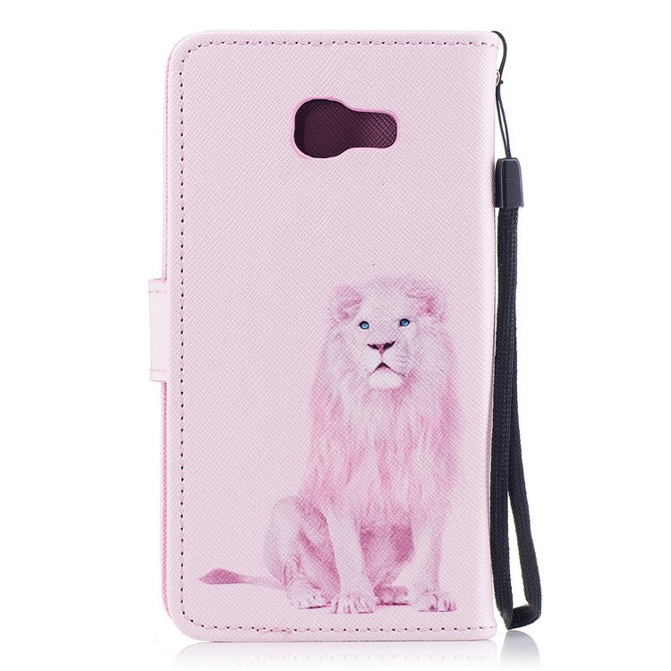 Pattern Painting Cross Texture Leather Wallet Stand Shell for Samsung Galaxy A5 (2017) SM-A520 - Lion-2