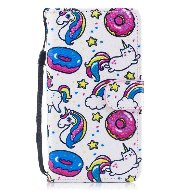 Pattern Painting Cross Texture Leather Wallet Stand Cell Phone Case for Samsung Galaxy A5 (2017) SM-A520 - Unicorn Animals and Macarons-1