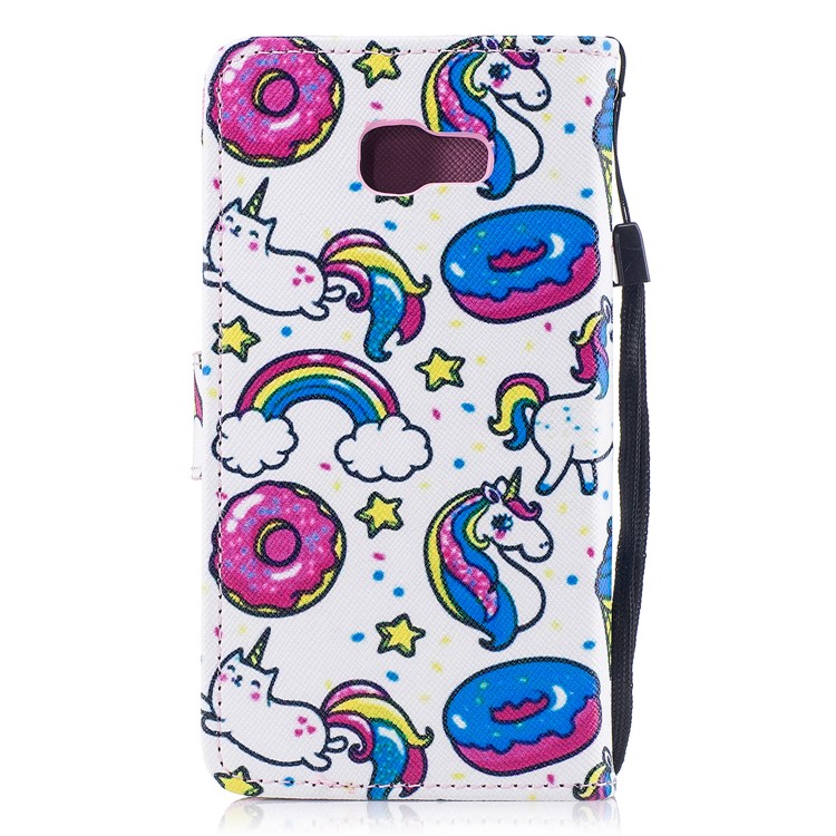 Pattern Painting Cross Texture Leather Wallet Stand Cell Phone Case for Samsung Galaxy A5 (2017) SM-A520 - Unicorn Animals and Macarons-2