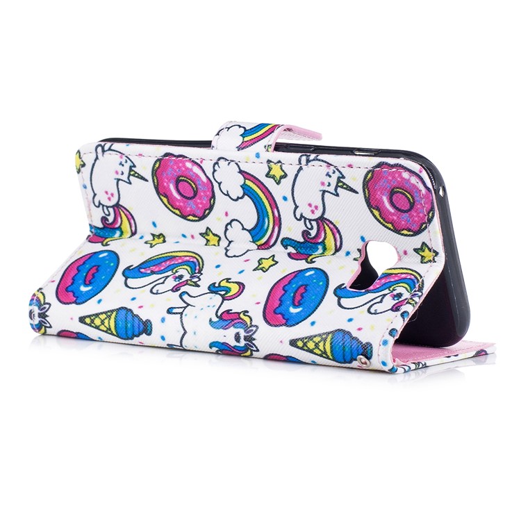 Pattern Painting Cross Texture Leather Wallet Stand Cell Phone Case for Samsung Galaxy A5 (2017) SM-A520 - Unicorn Animals and Macarons-3