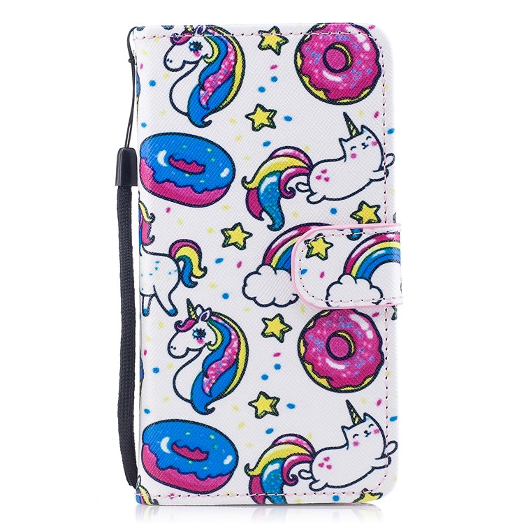Pattern Printing Leather Wallet Case for Samsung Galaxy J3 Pro (2017) / J3 (2017) EU Version - Doughnut and Unicorn-1