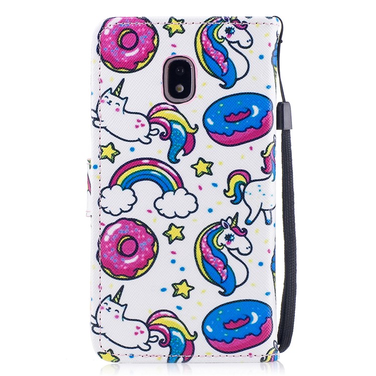 Pattern Printing Leather Wallet Case for Samsung Galaxy J3 Pro (2017) / J3 (2017) EU Version - Doughnut and Unicorn-2