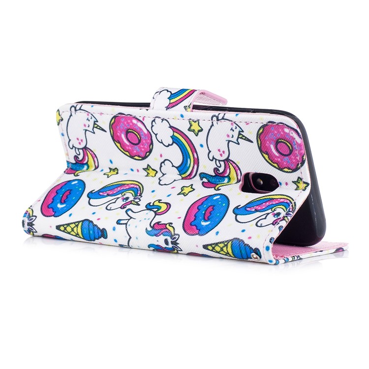 Pattern Printing Leather Wallet Case for Samsung Galaxy J3 Pro (2017) / J3 (2017) EU Version - Doughnut and Unicorn-3