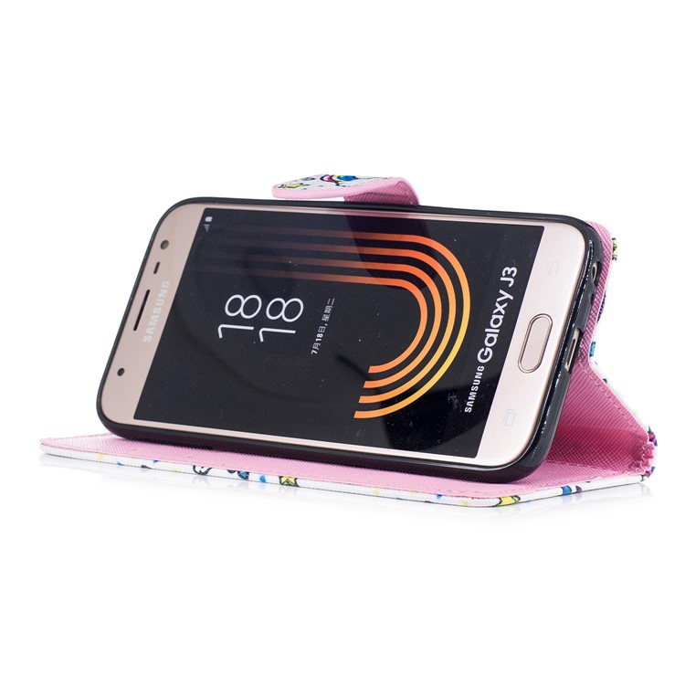 Pattern Printing Leather Wallet Case for Samsung Galaxy J3 Pro (2017) / J3 (2017) EU Version - Doughnut and Unicorn-4