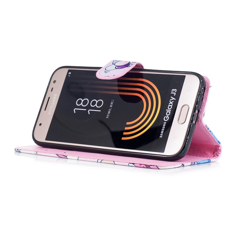 Pattern Printing PU Leather Wallet Case for Samsung Galaxy J3 Pro (2017) / J3 (2017) EU Version - Unicorn Pattern-4