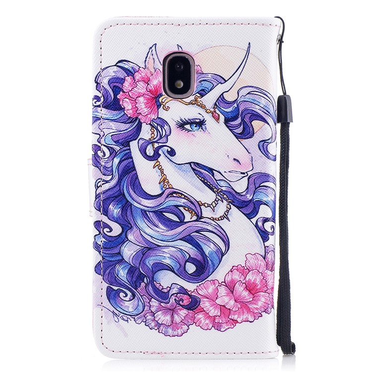 Pattern Printing Leather Wallet Cover Shell for Samsung Galaxy J3 Pro (2017) / J3 (2017) EU Version - Flower and Unicorn Pattern-2