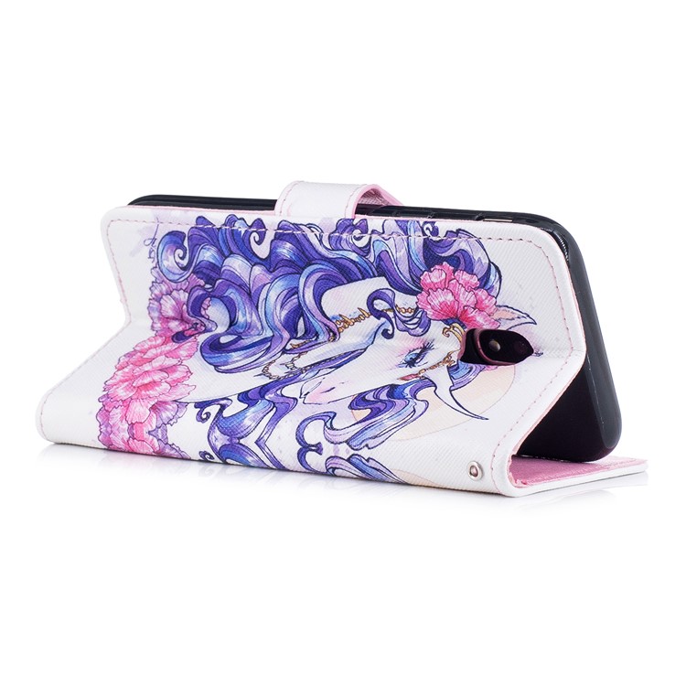 Pattern Printing Leather Wallet Cover Shell for Samsung Galaxy J3 Pro (2017) / J3 (2017) EU Version - Flower and Unicorn Pattern-3