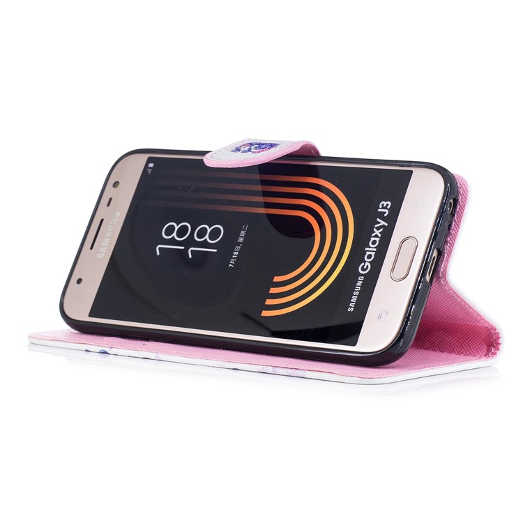 Pattern Printing Leather Wallet Cover Shell for Samsung Galaxy J3 Pro (2017) / J3 (2017) EU Version - Flower and Unicorn Pattern-4