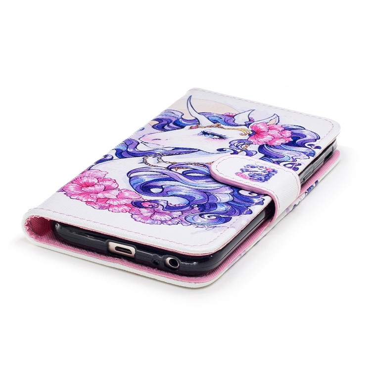 Pattern Printing Leather Wallet Cover Shell for Samsung Galaxy J3 Pro (2017) / J3 (2017) EU Version - Flower and Unicorn Pattern-5