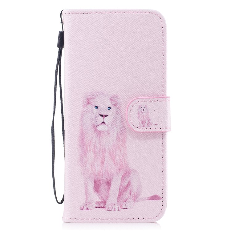 Pattern Painting Cross Texture Leather Wallet Stand Shell for Samsung Galaxy S8 SM-G950 - Lion-1