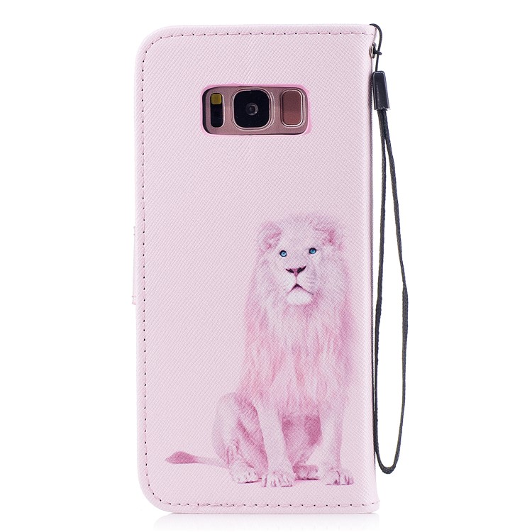 Pattern Painting Cross Texture Leather Wallet Stand Shell for Samsung Galaxy S8 SM-G950 - Lion-2