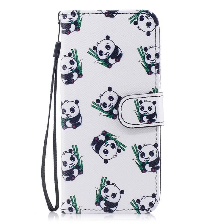 Pattern Painting Cross Texture Leather Wallet Stand Cell Phone Case for Samsung Galaxy S8 SM-G950 - Panda-1