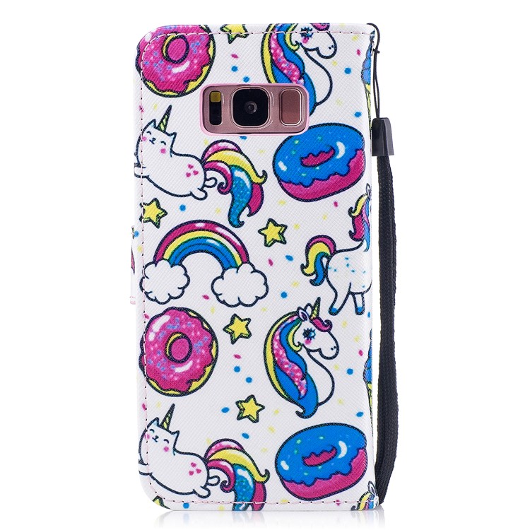 Pattern Painting Cross Texture Leather Wallet Stand Cell Phone Shell for Samsung Galaxy S8 SM-G950 - Unicorn Animals and Macarons-2