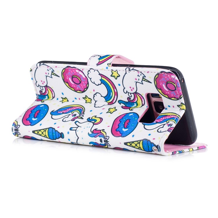 Pattern Painting Cross Texture Leather Wallet Stand Cell Phone Shell for Samsung Galaxy S8 SM-G950 - Unicorn Animals and Macarons-3