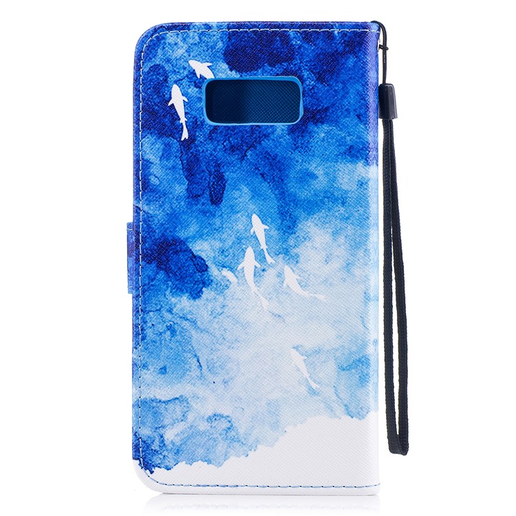 Pattern Painting Cross Texture Leather Wallet Stand Casing Cover for Samsung Galaxy S8 Plus SM-G955 - Fishes-2