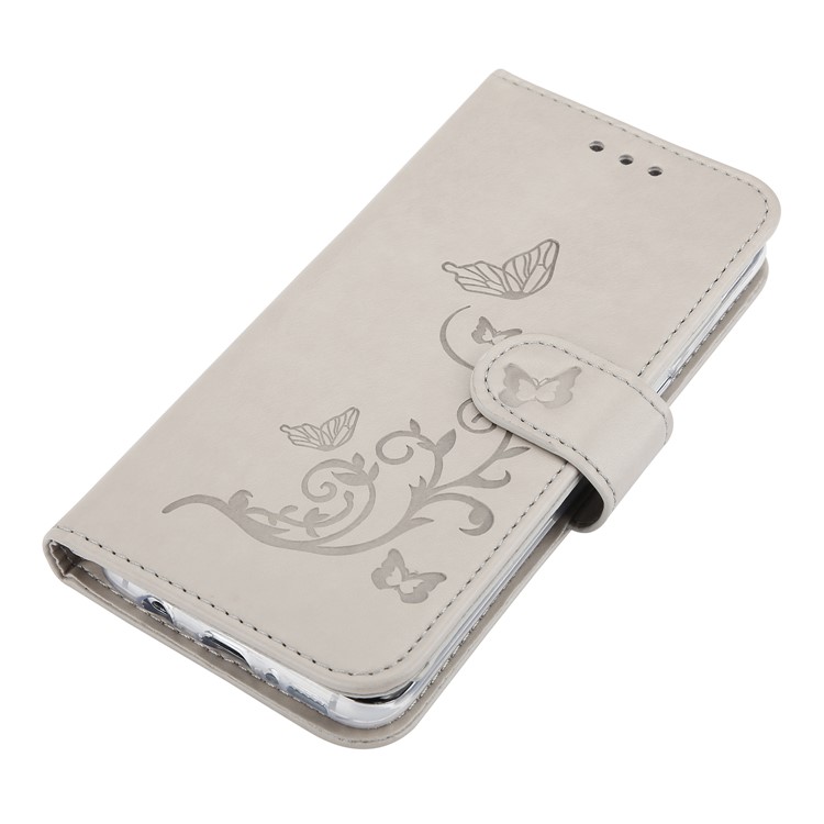 For Samsung Galaxy S8 G950 Imprint Butterfly Flowers Wallet Leather Stand Case with Strap - Grey-3