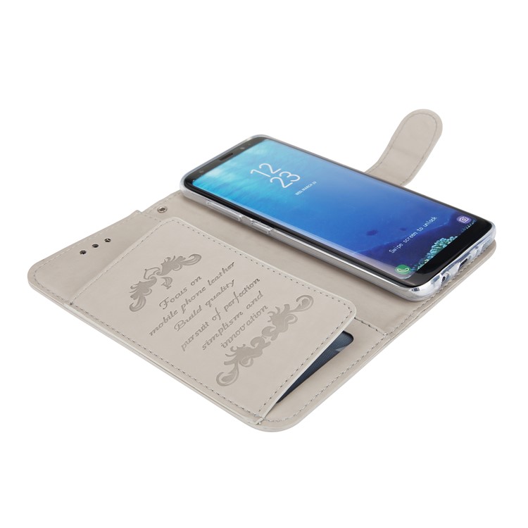 For Samsung Galaxy S8 G950 Imprint Butterfly Flowers Wallet Leather Stand Case with Strap - Grey-4