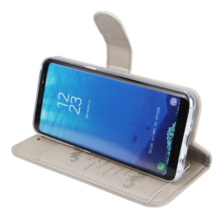 For Samsung Galaxy S8 G950 Imprint Butterfly Flowers Wallet Leather Stand Case with Strap - Grey-5