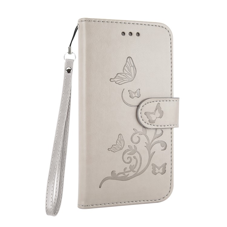 For Samsung Galaxy S8 G950 Imprint Butterfly Flowers Wallet Leather Stand Case with Strap - Grey-7