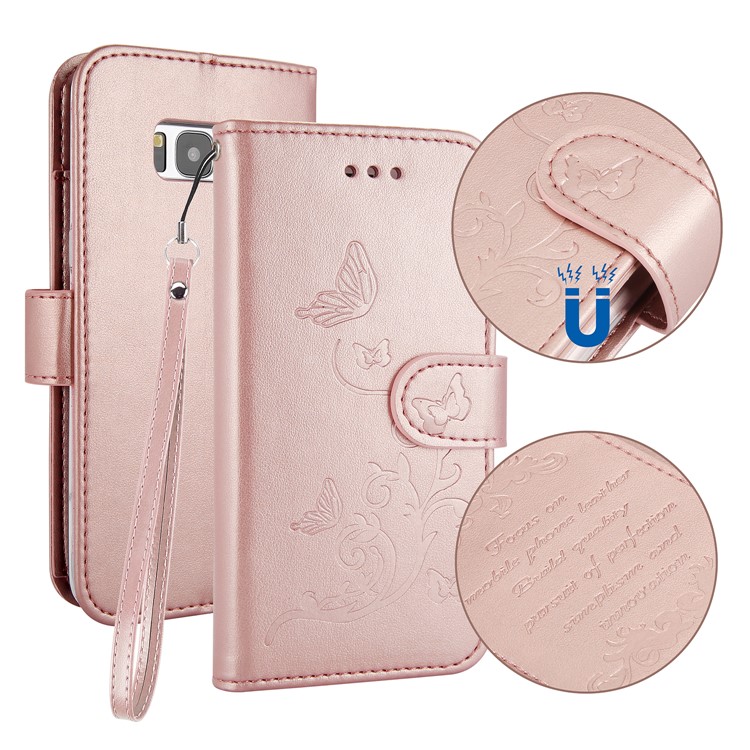 Imprint Butterfly Flowers Magnetic Leather Casing with Stand for Samsung Galaxy S8 G950 - Rose Gold-1