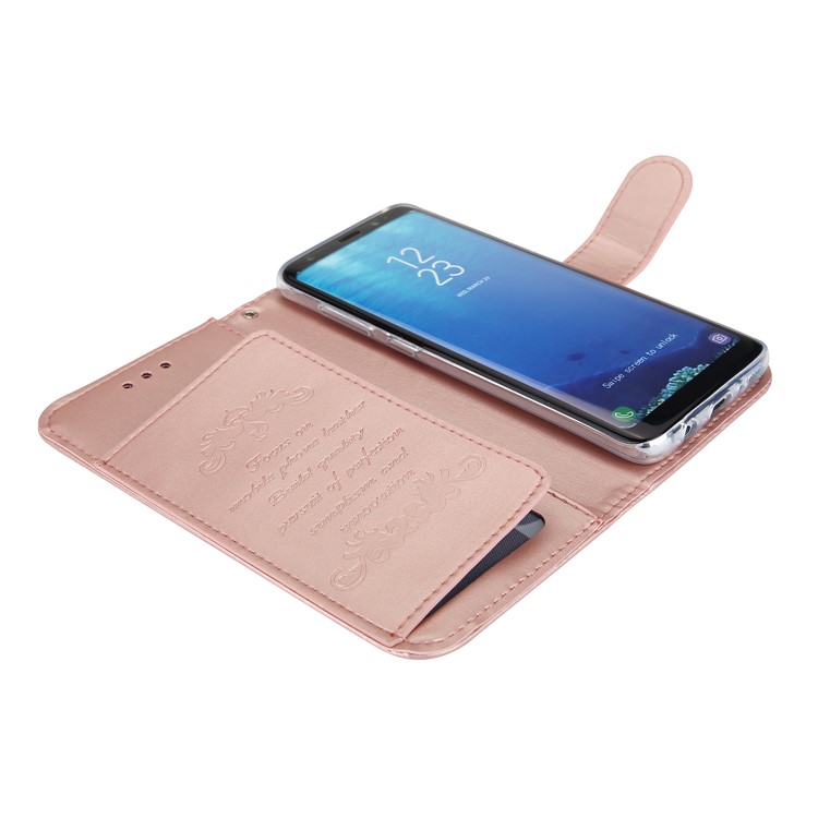 Imprint Butterfly Flowers Magnetic Leather Casing with Stand for Samsung Galaxy S8 G950 - Rose Gold-4
