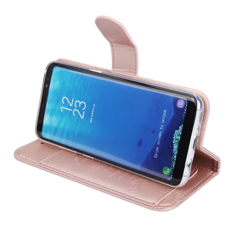 Imprint Butterfly Flowers Magnetic Leather Casing with Stand for Samsung Galaxy S8 G950 - Rose Gold-5