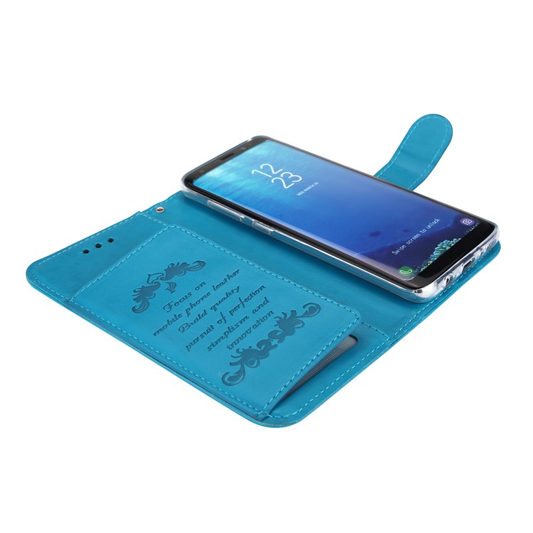 Imprint Butterfly Flowers Magnetic Leather Stand Flip Protective Casing for Samsung Galaxy S8 G950 - Blue-3