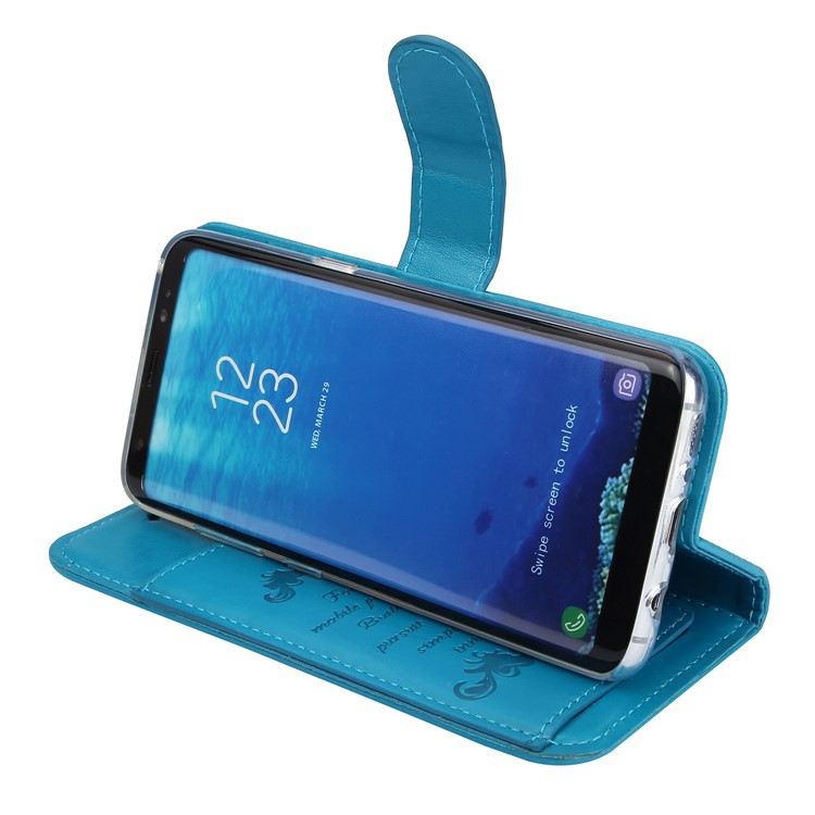 Imprint Butterfly Flowers Magnetic Leather Stand Flip Protective Casing for Samsung Galaxy S8 G950 - Blue-4