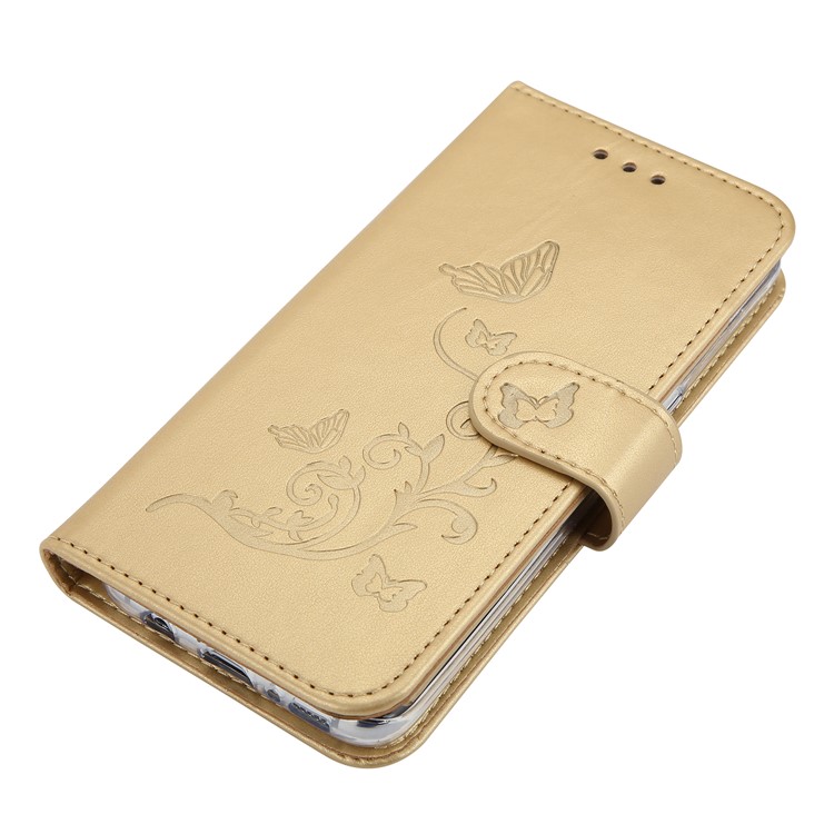 For Samsung Galaxy S8 Plus G955 Imprint Butterfly Flowers Wallet Leather Stand Flip Cover - Gold-3