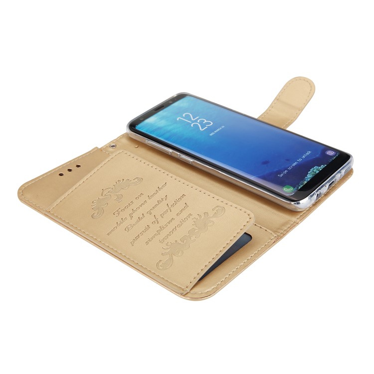 For Samsung Galaxy S8 Plus G955 Imprint Butterfly Flowers Wallet Leather Stand Flip Cover - Gold-4