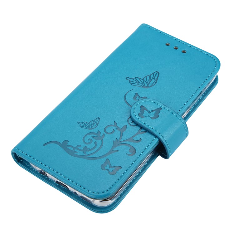 For Samsung Galaxy S8 Plus G955 Imprint Butterfly Flowers Wallet Leather Stand Cover Case with Strap - Blue-2