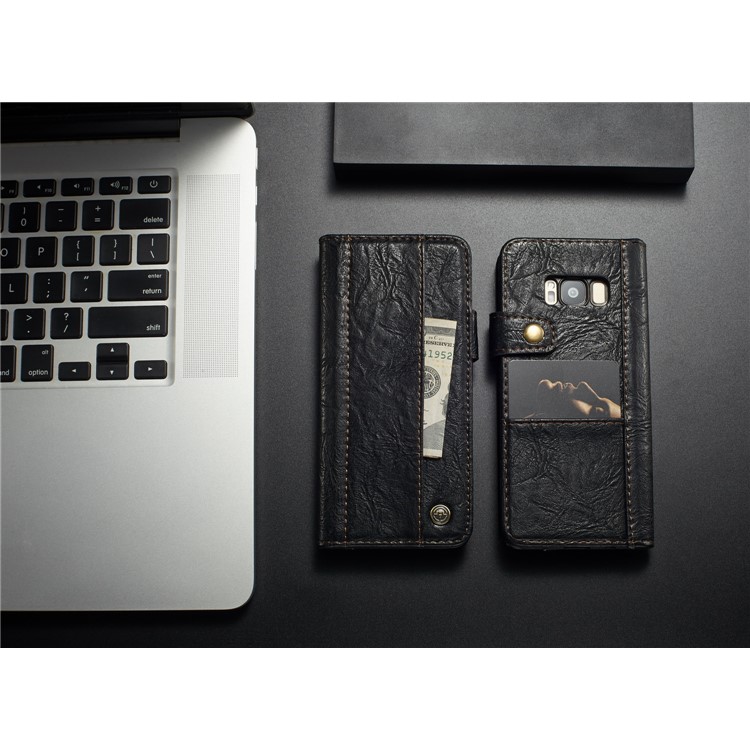 CASEME Vintage Style Folio Flip PU Leather Case for Samsung Galaxy S8 SM-G950 - Black-11