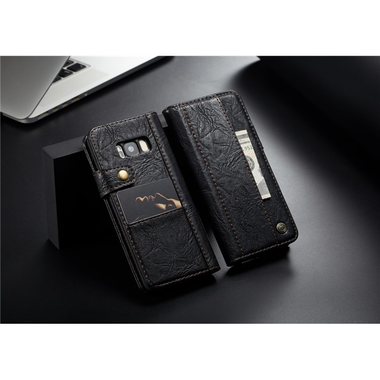CASEME Vintage Style Folio Flip PU Leather Case for Samsung Galaxy S8 SM-G950 - Black-13