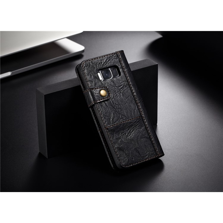 CASEME Vintage Style Folio Flip PU Leather Case for Samsung Galaxy S8 SM-G950 - Black-2